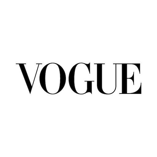 Repeated Vogue magazine logo text in black against white background showing distinctive fashion branding.