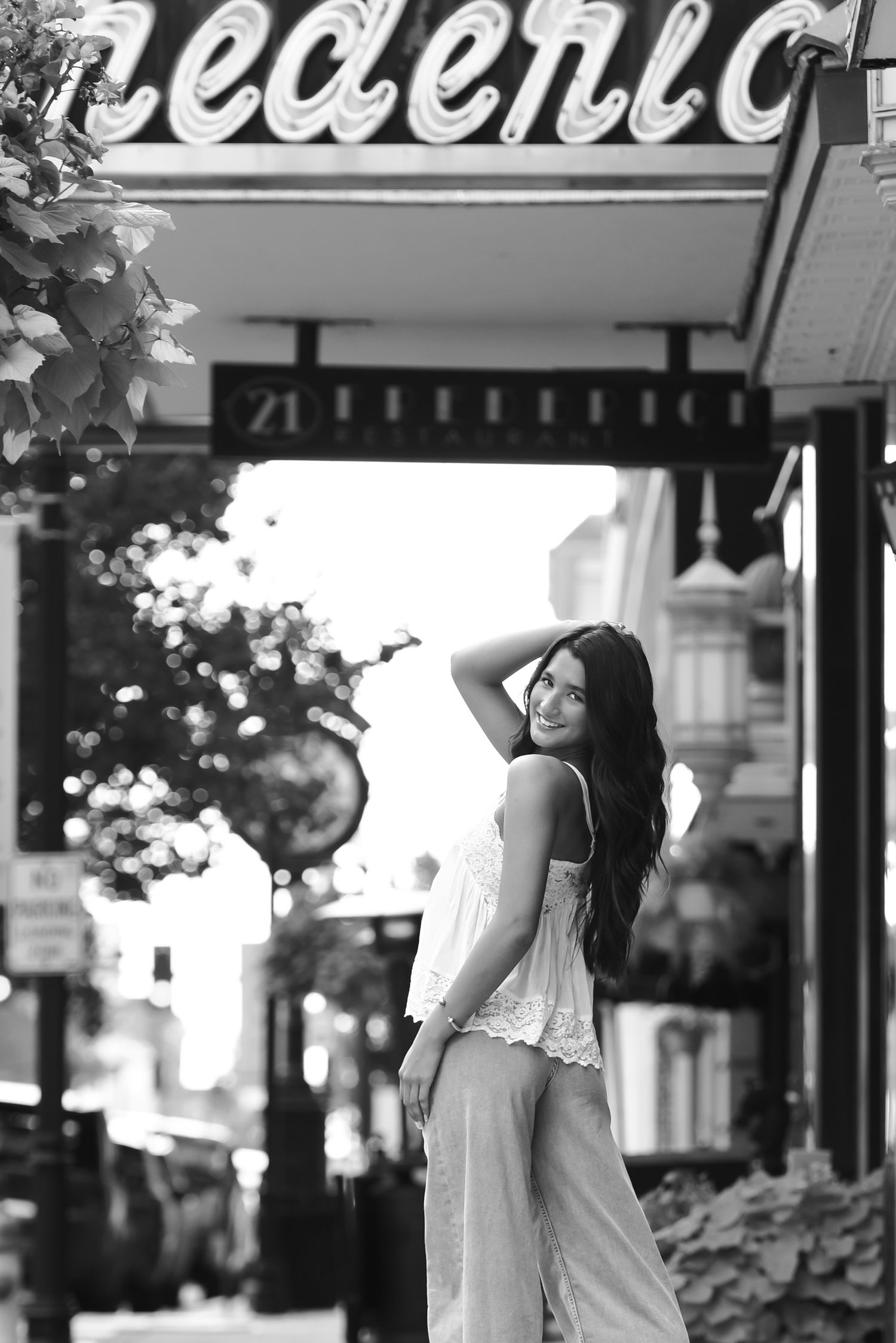 downtown black and white portrait