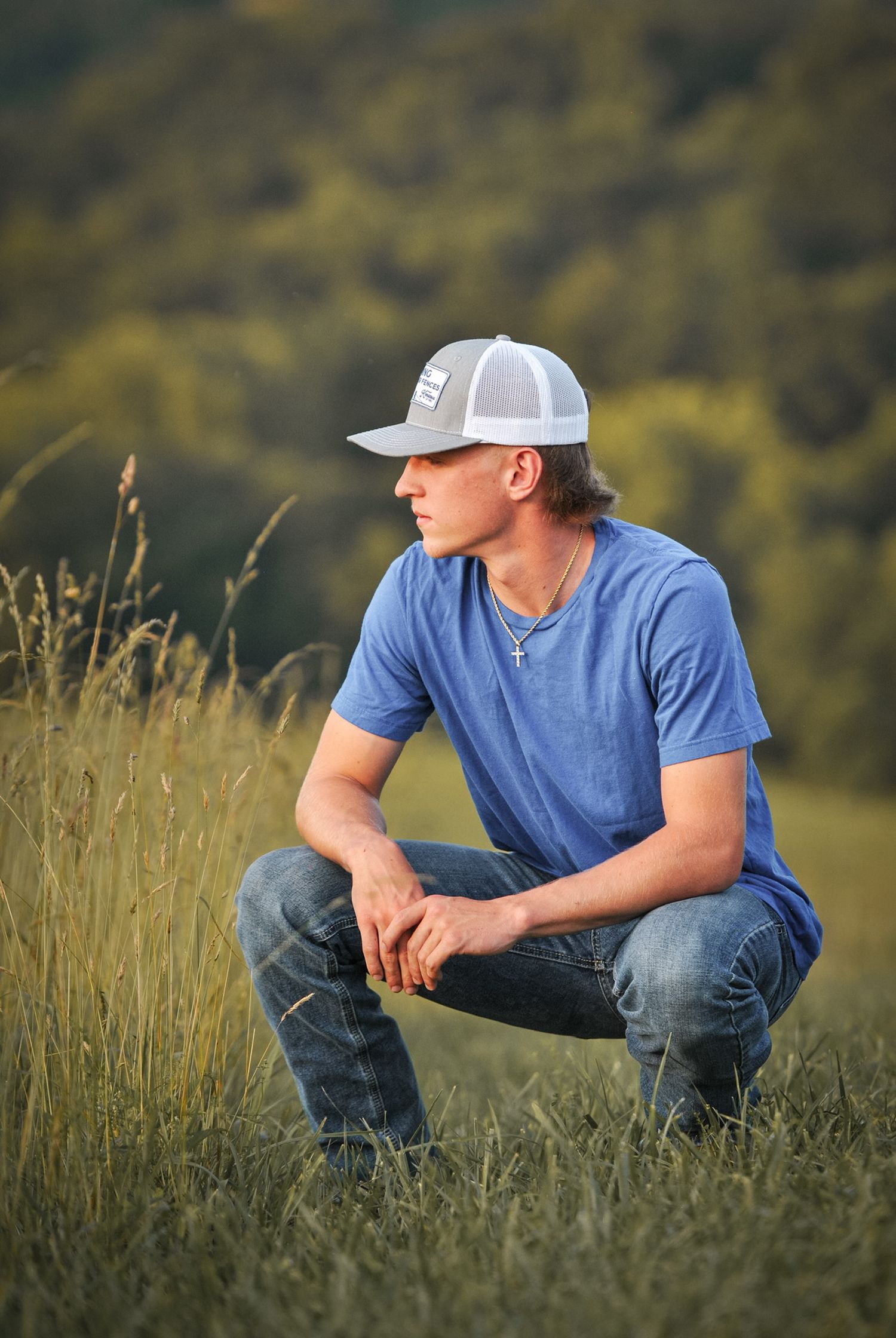 boy country senior session blue shirt