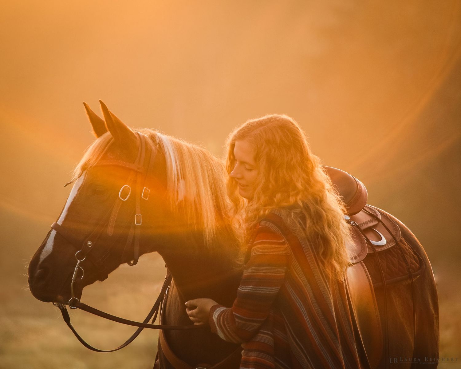 Sonnenaufgang - Fotoshooting mit Pferd. Westernreiten.