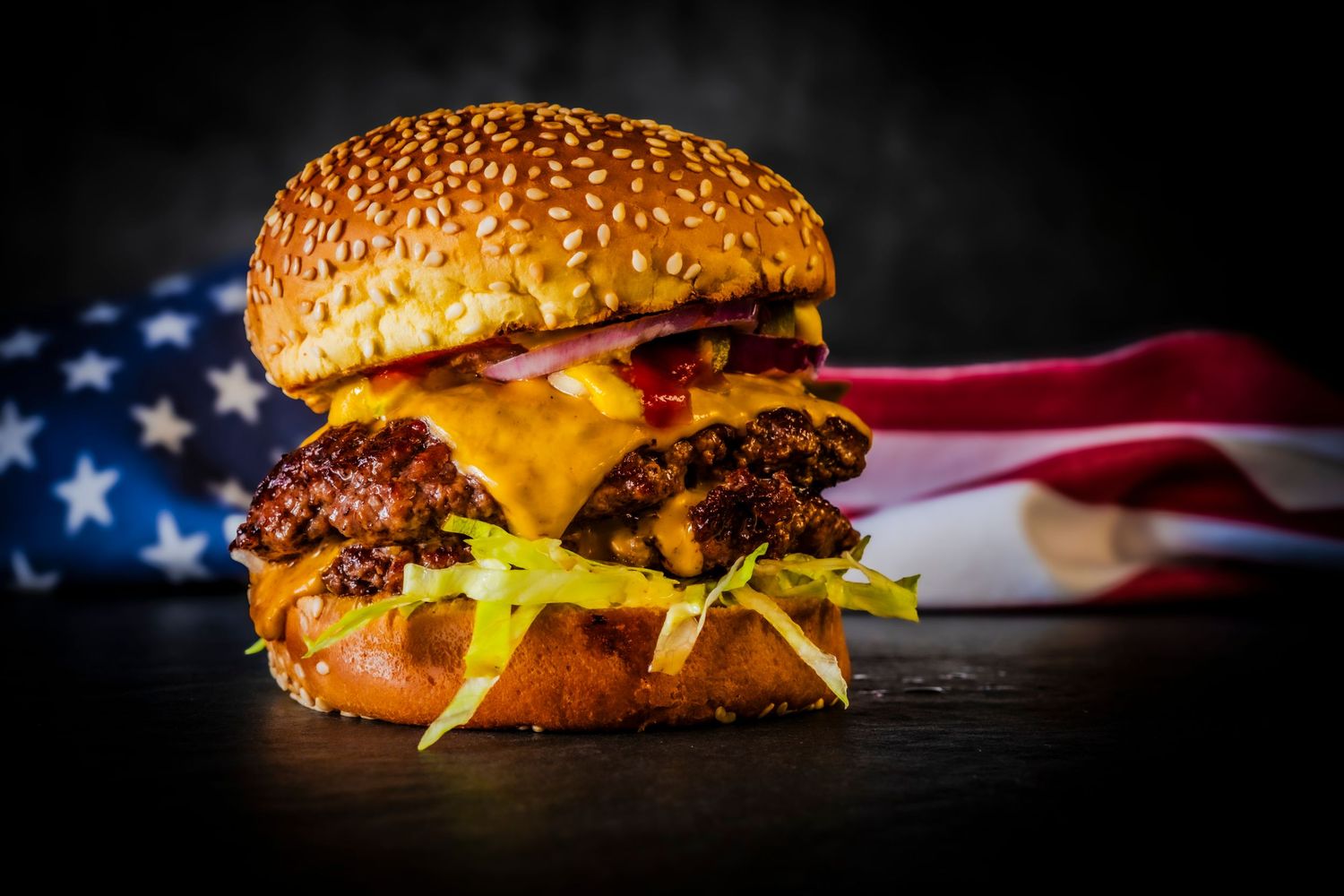 A classic American style double cheese burger served in a brioche seeded bun.
