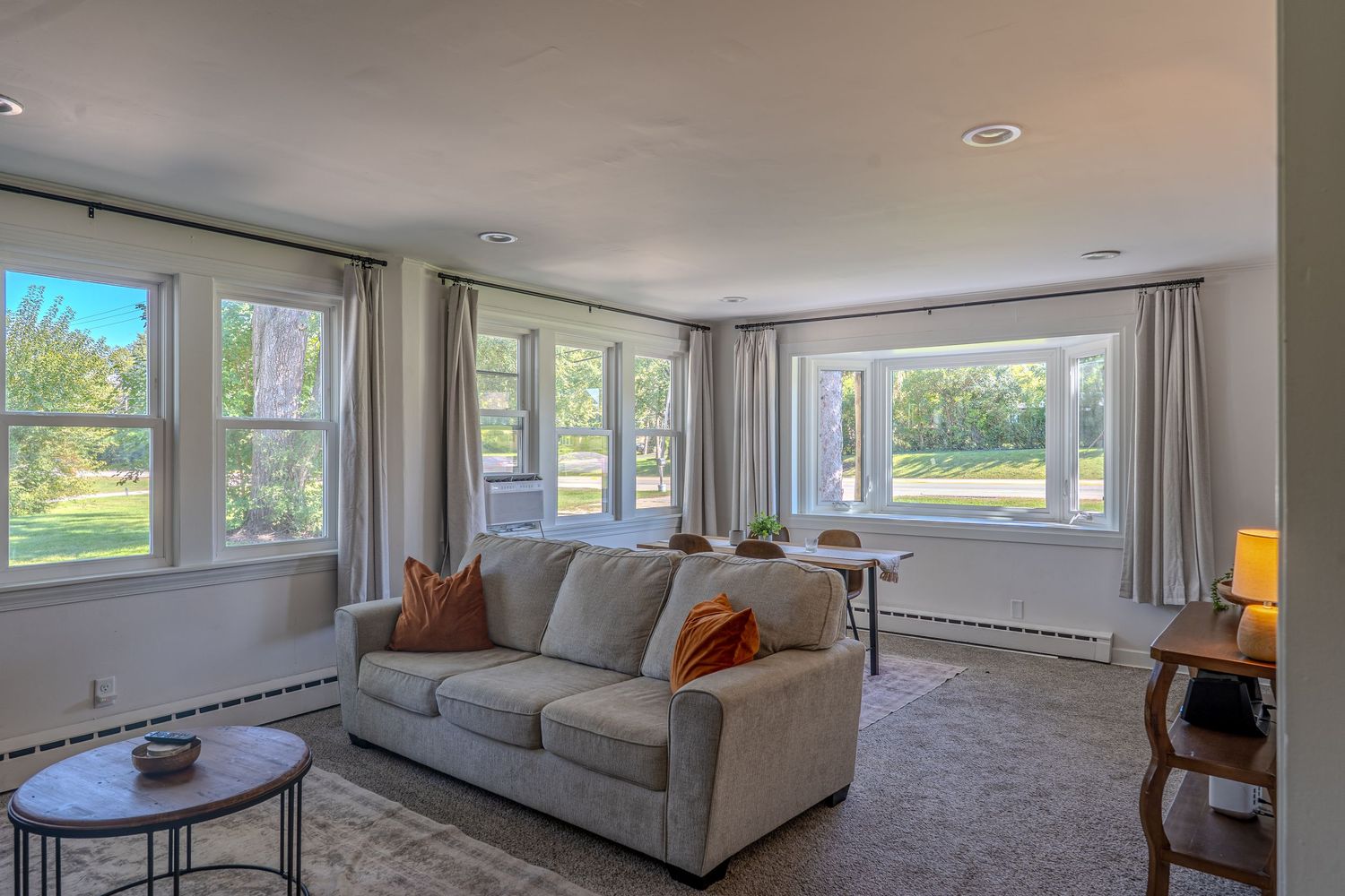 Bright modern living room in a Chicago Airbnb