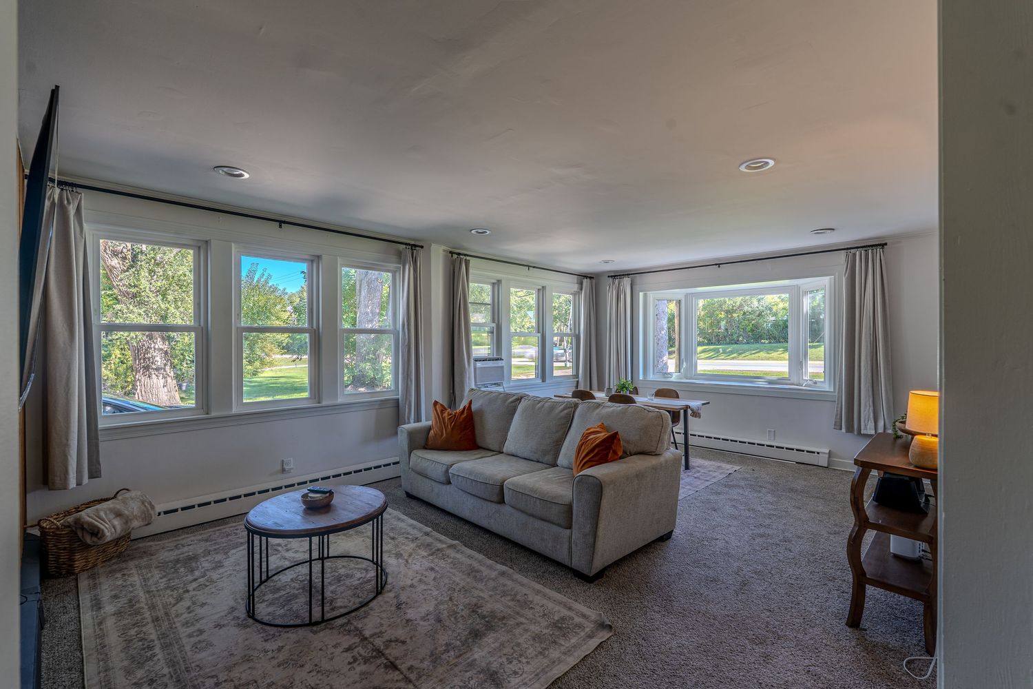 Bright modern living room in a Chicago Airbnb