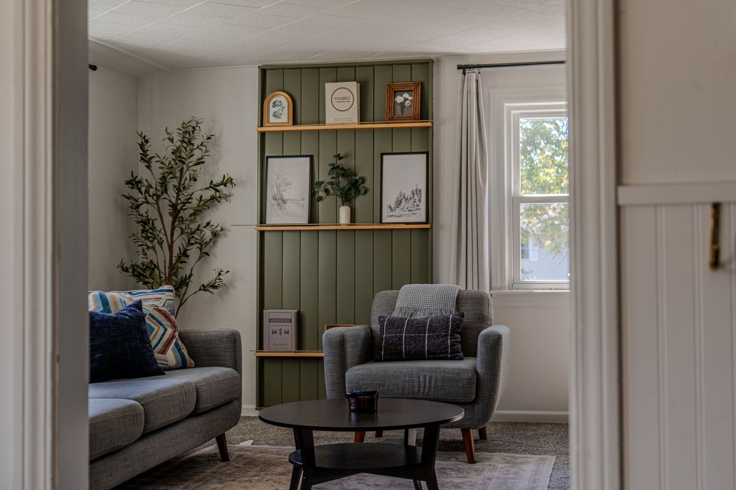 Cozy living room with natural light in a Chicago short-term rental