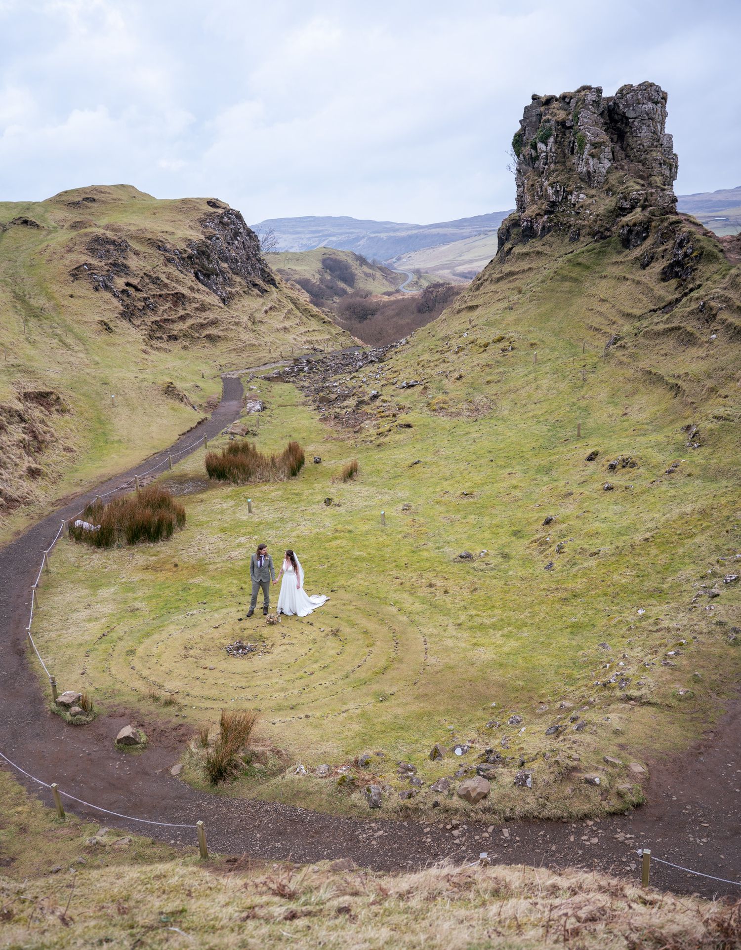 Bride and groom at Fairy Glen, Isle of Skye, natural and romantic wedding photography capturing authentic love and emotion