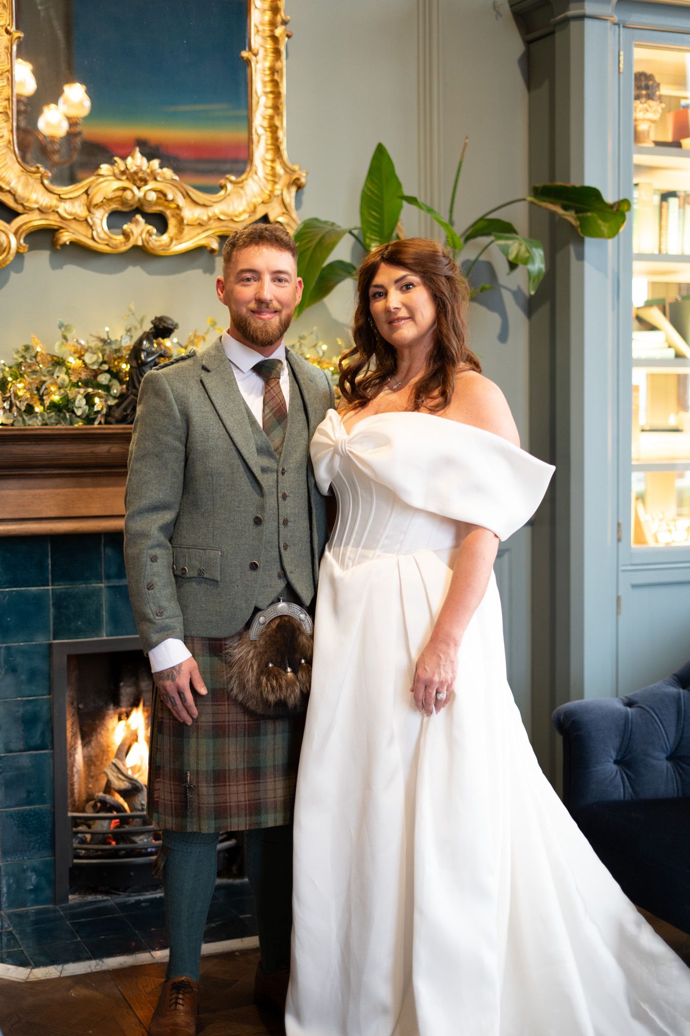 Couple at fireside, Glasgow wedding photographer, Scotland, natural and emotional wedding photography capturing intimate connection
