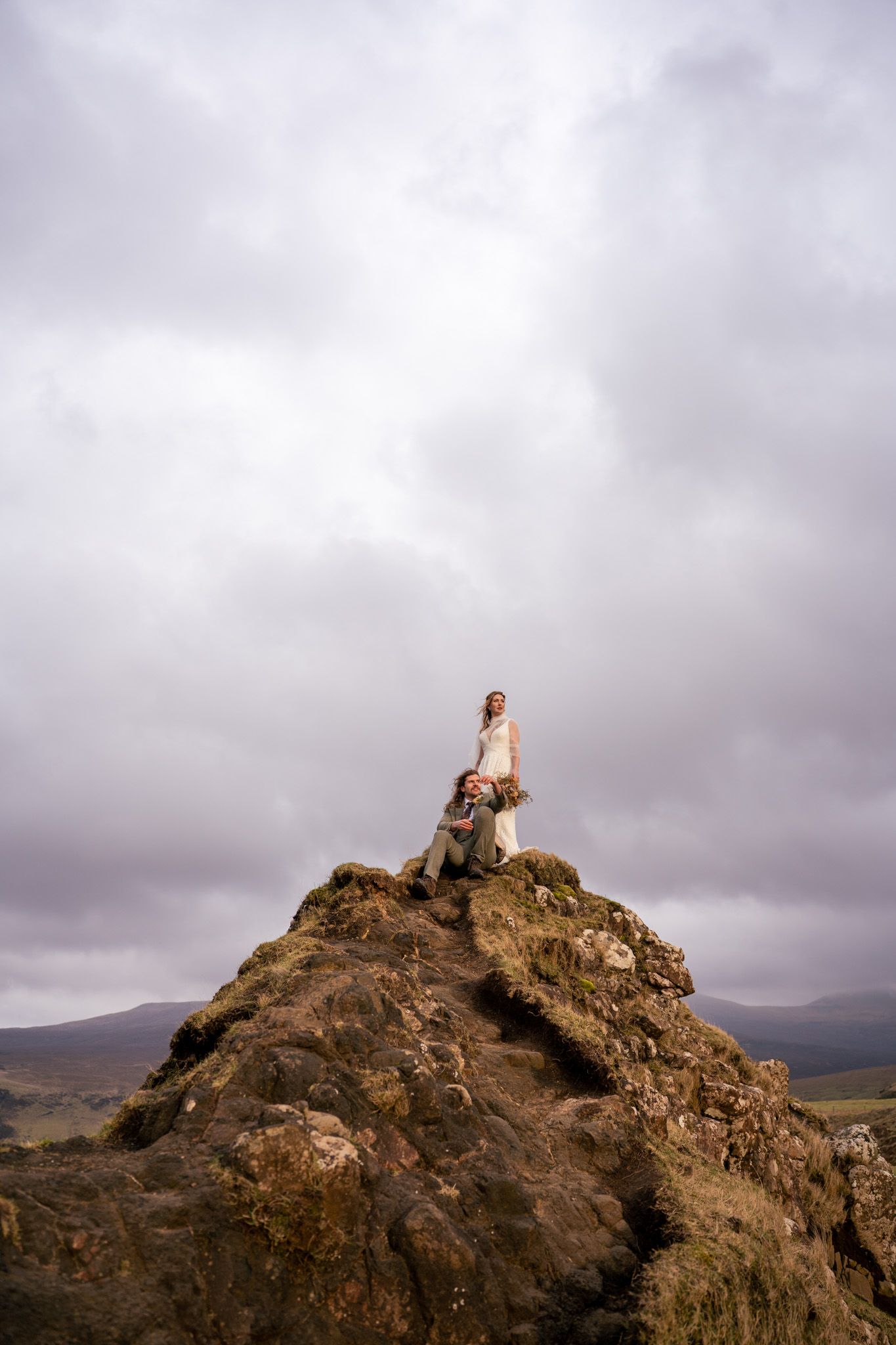 Bride and groom at sunset at Fairy Glen, Isle of Skye, intimate elopement photography capturing natural, romantic, and emotional moments