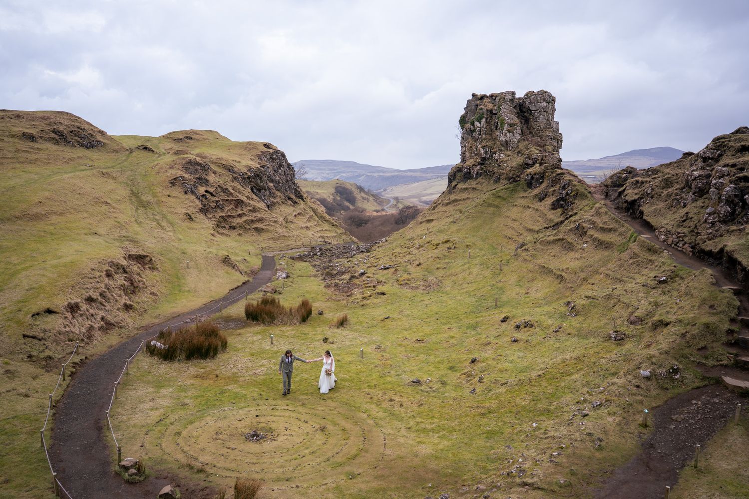 Couple standing together at Fairy Glen, Isle of Skye, Scotland wedding photography with a natural and emotional style.
