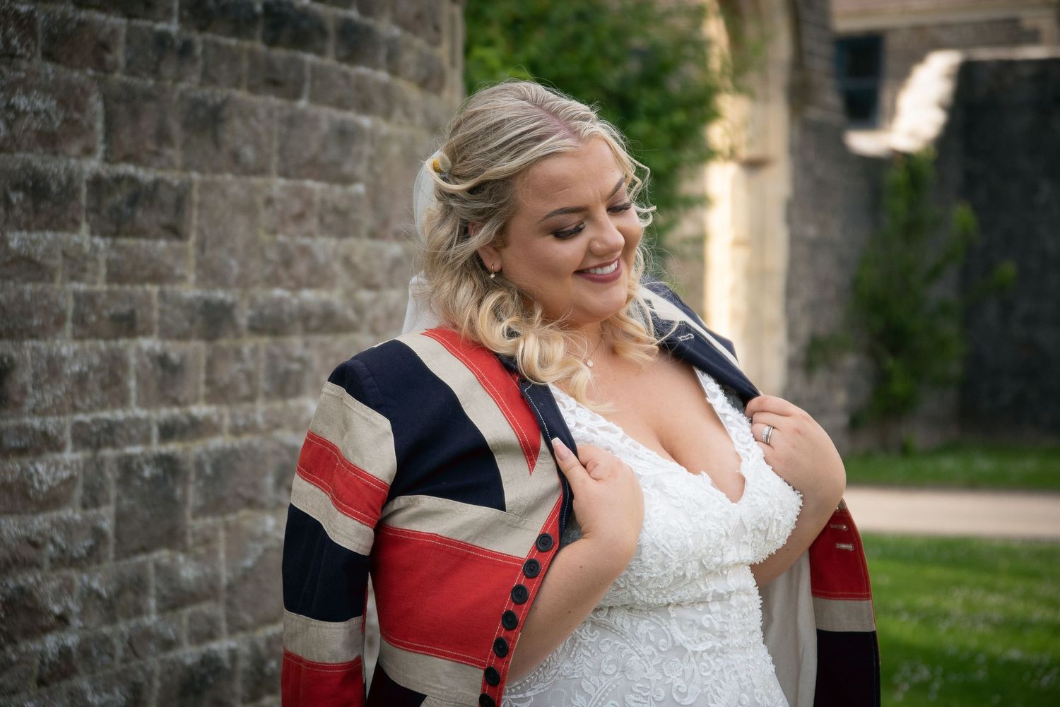 Wedding celebration in stone courtyard venue with joyful moments.