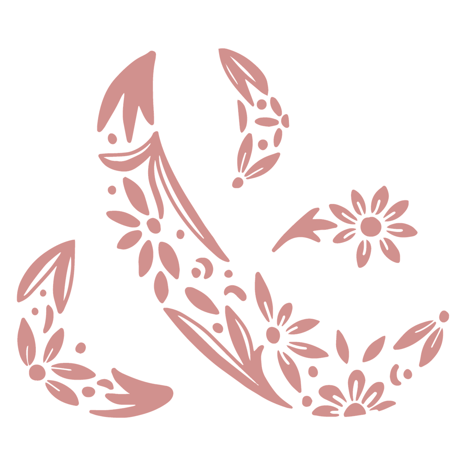 Decorative floral ampersand symbol in dusty pink with delicate flower and leaf details on white background.