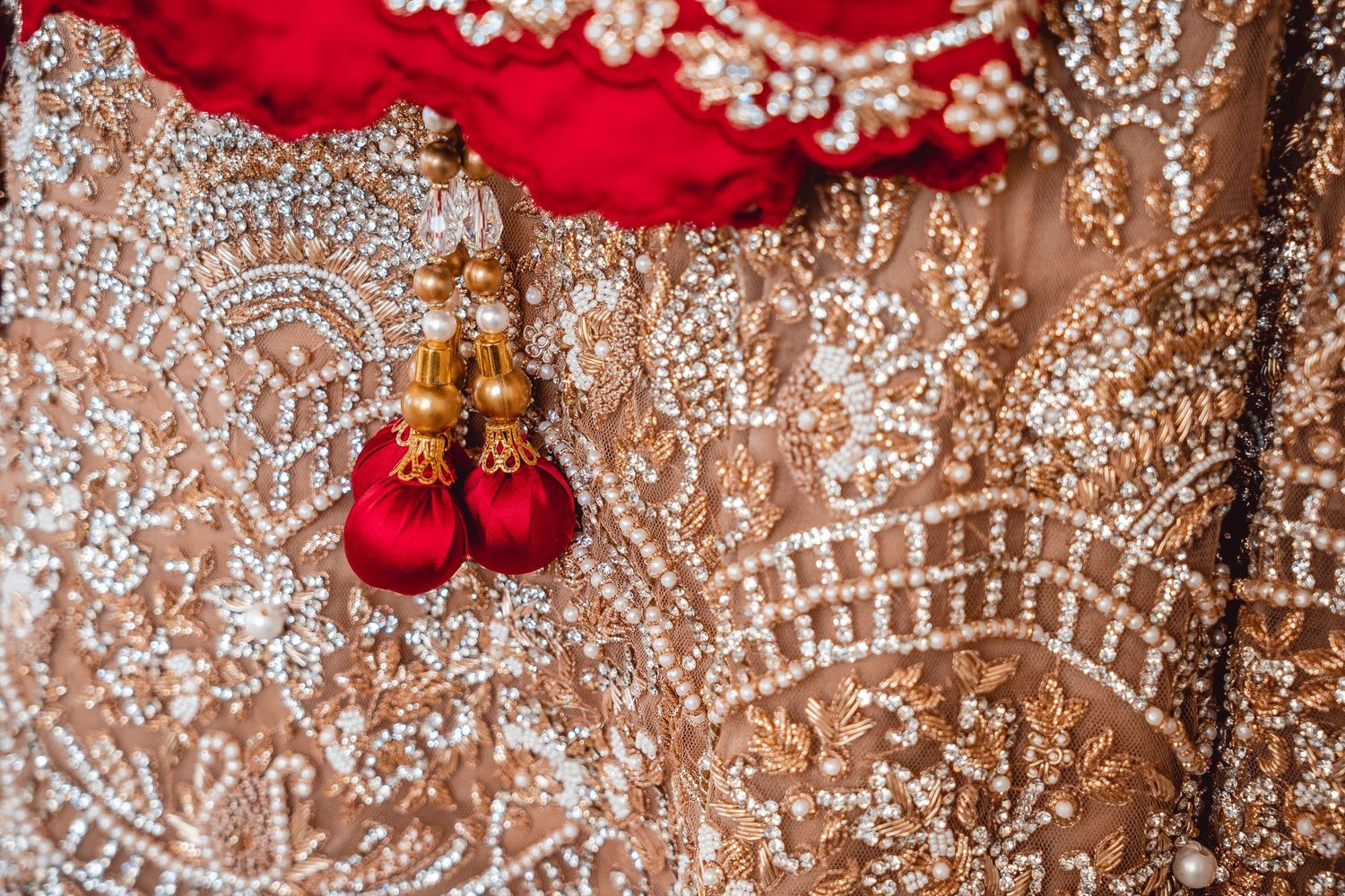Bridal Red and Gold Saree detail
