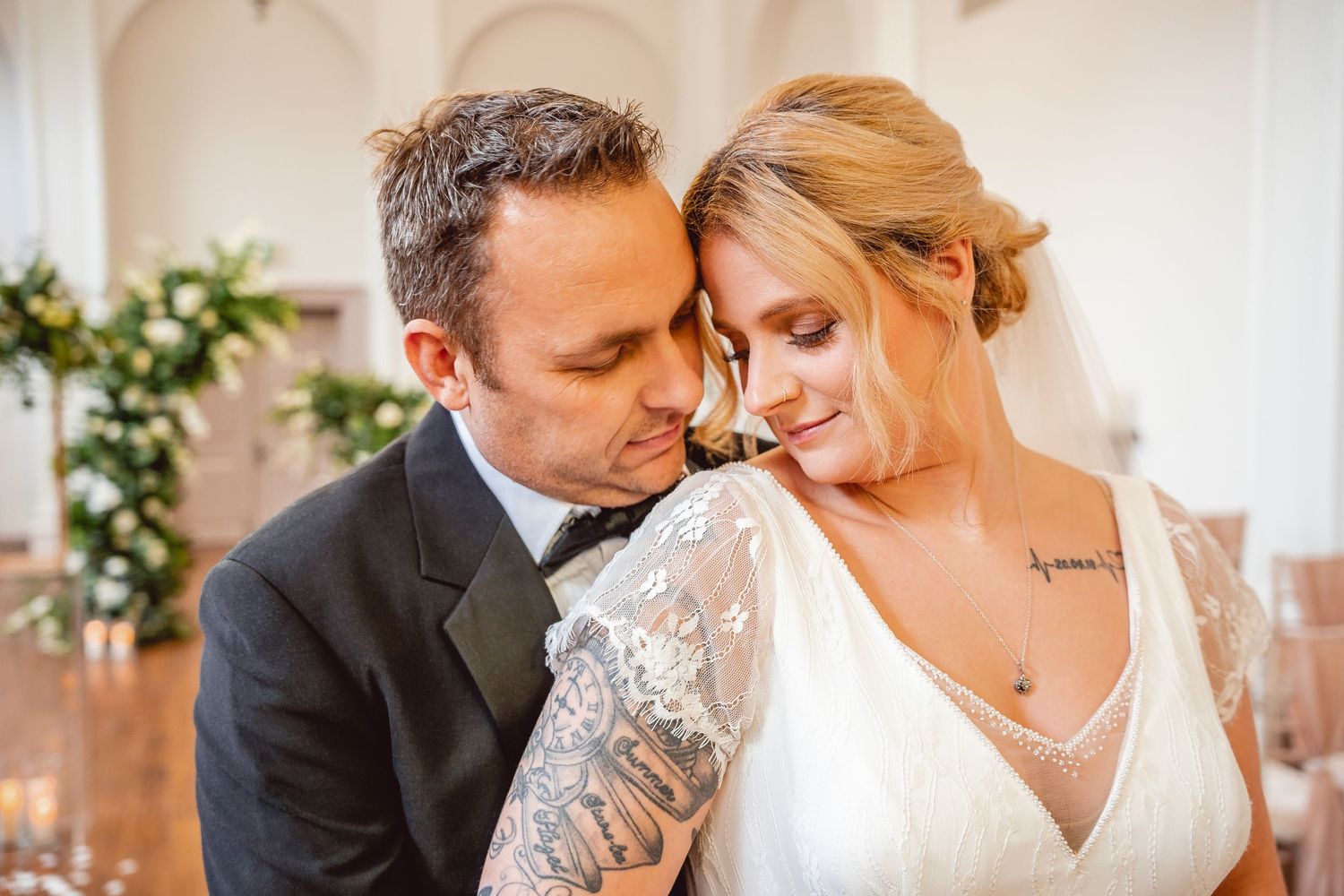 Close up of Bride and Groom posing
