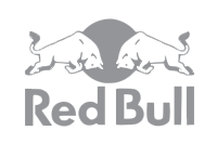Red Bull logo featuring two charging bulls facing each other with the iconic Red Bull wordmark below in gray.
