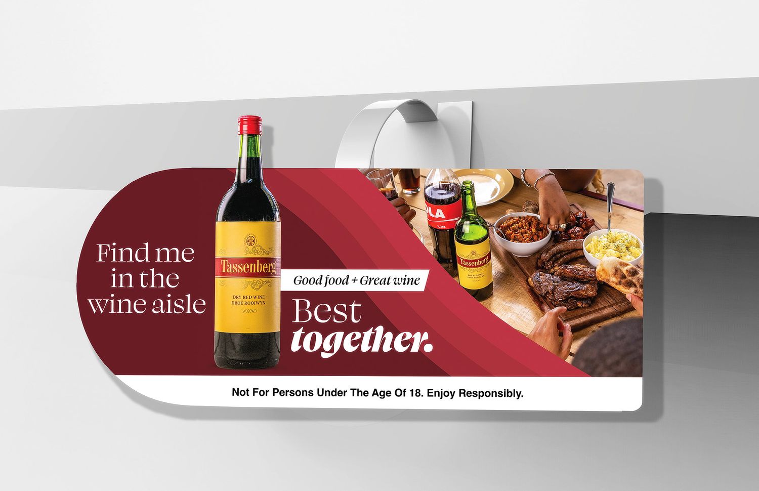 Wine bottle advertisement promoting pairing with food, displayed on a banner with text Best Together and Find Me in the Wine Aisle.