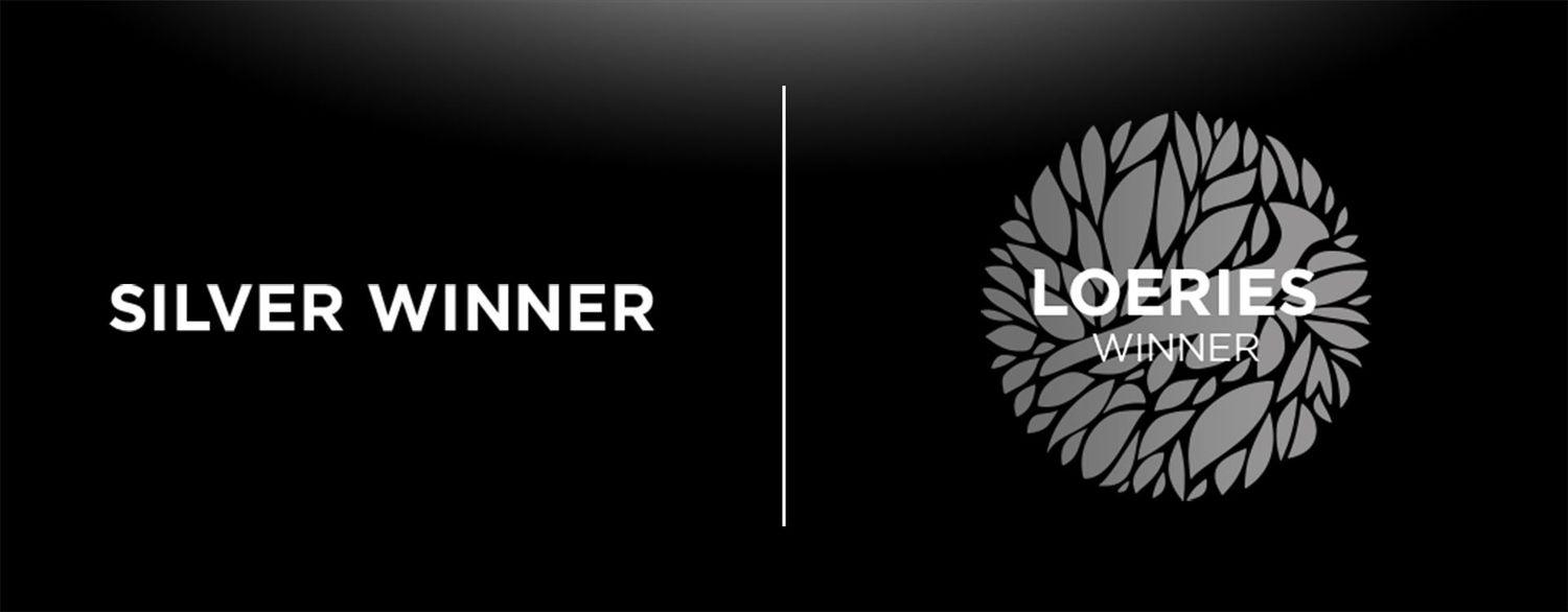 Loeries Awards Silver Winner badge with decorative floral logo on dark background.
