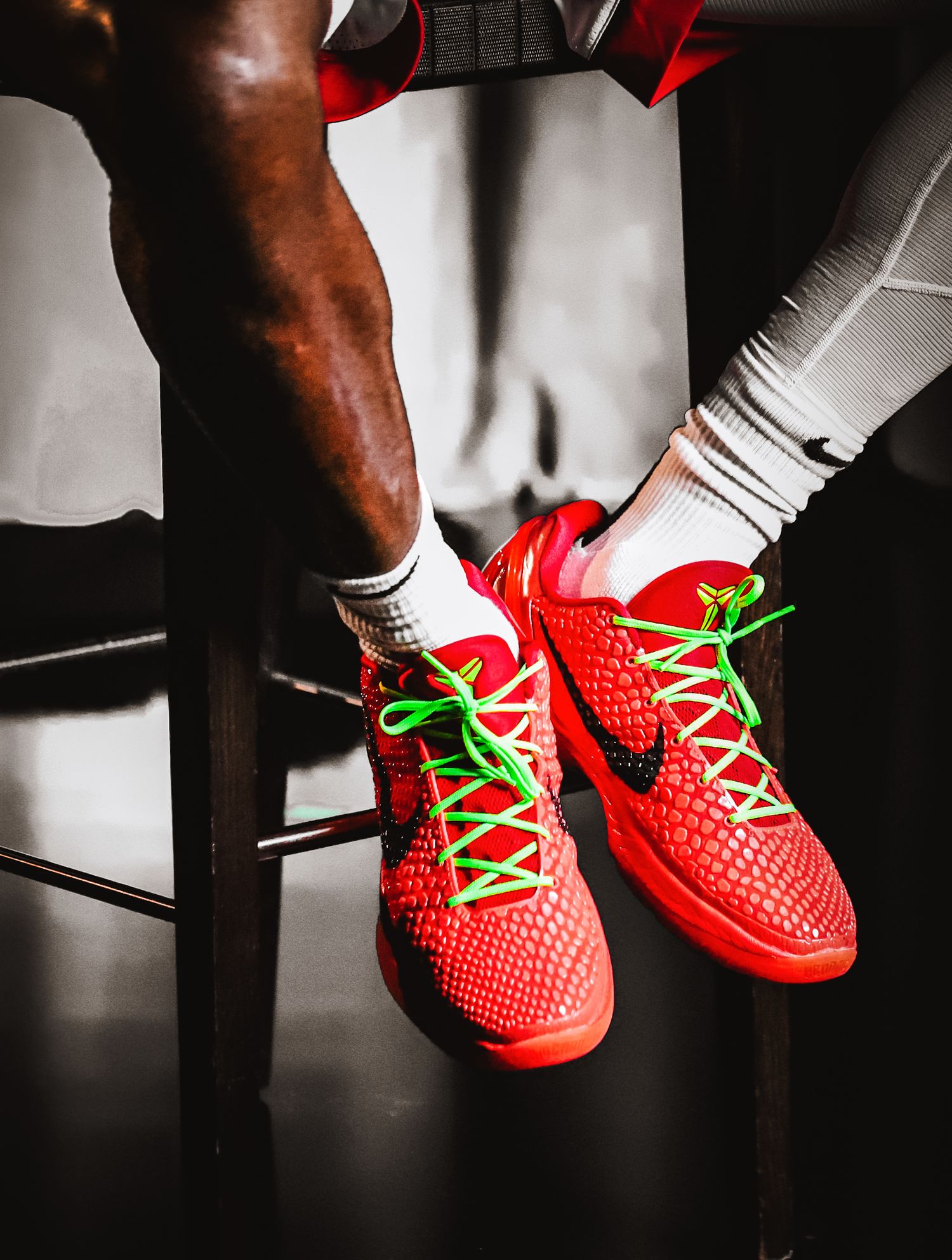 Red Nike basketball shoes Kobe Bryant Grinch.