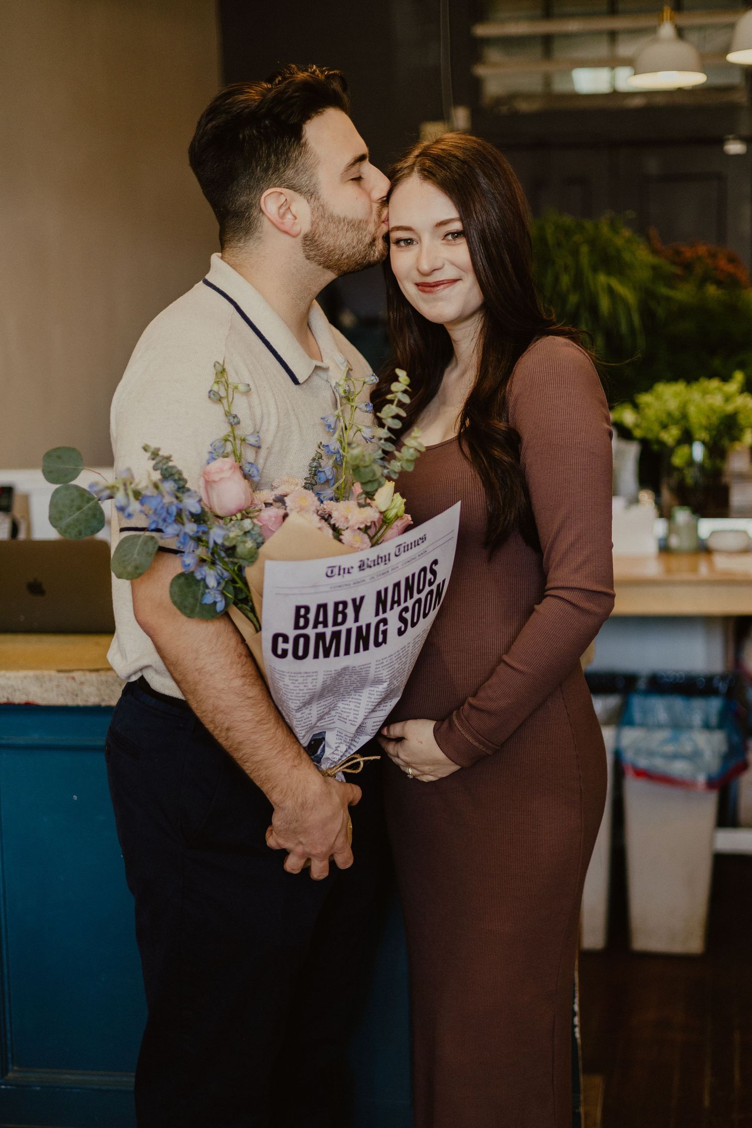 Pregnancy Announcement photoshoot at a floral shop in Halifax, Nova Scotia