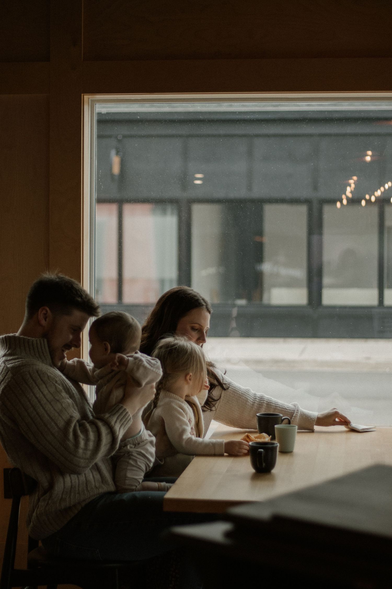 A family visiting Gerrish and Gray coffee shop in Windsor Nova Scotia