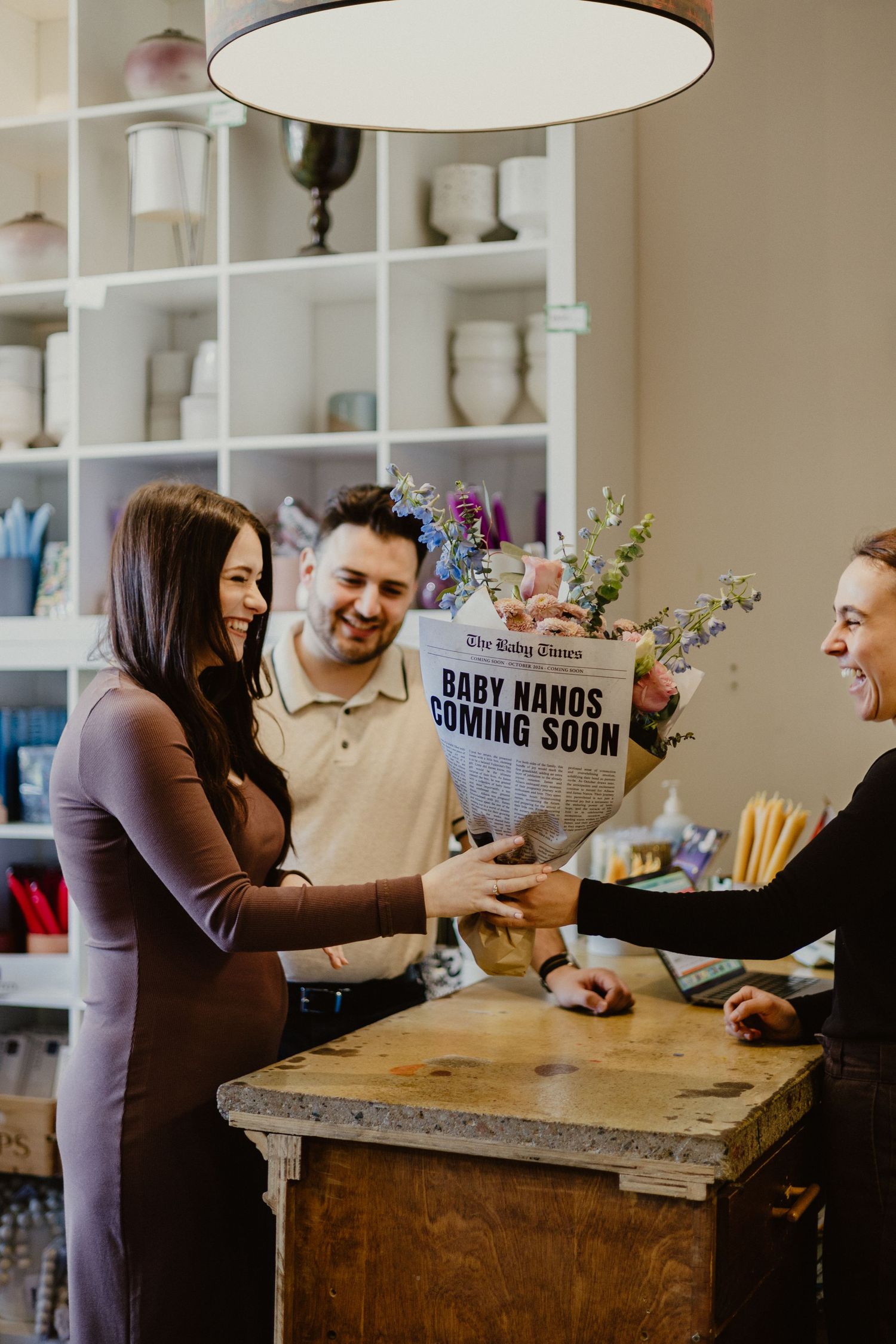 Pregnancy Announcement photoshoot at a floral shop in Halifax, Nova Scotia