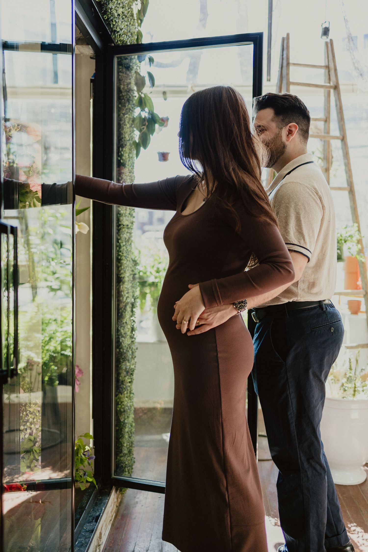 Pregnancy Announcement photoshoot at a floral shop in Halifax, Nova Scotia
