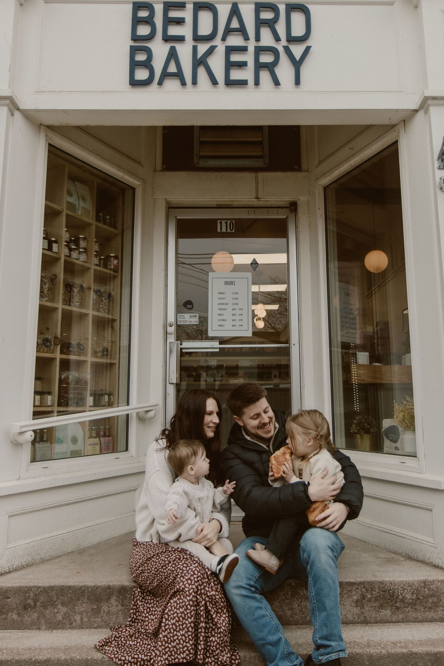 A family visiting Bedard Bakery in Windsor Nova Scotia