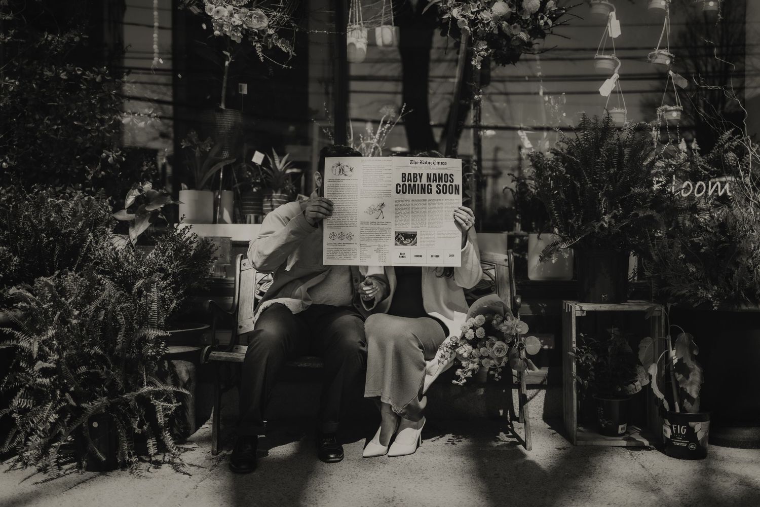 Pregnancy Announcement photoshoot at a floral shop in Halifax, Nova Scotia