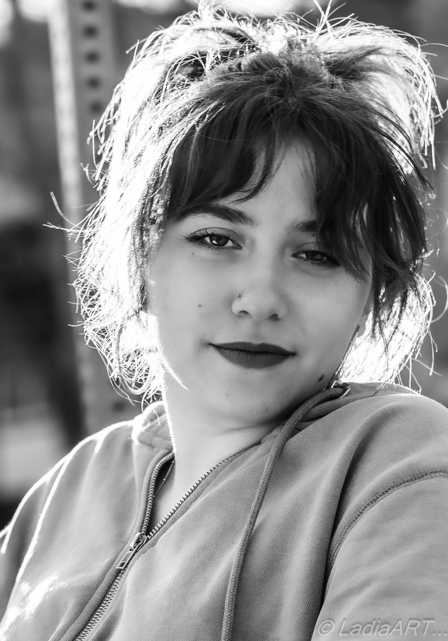 Black and white B&W portrait of woman in natural light outdoor setting in Boulder, Colorado.