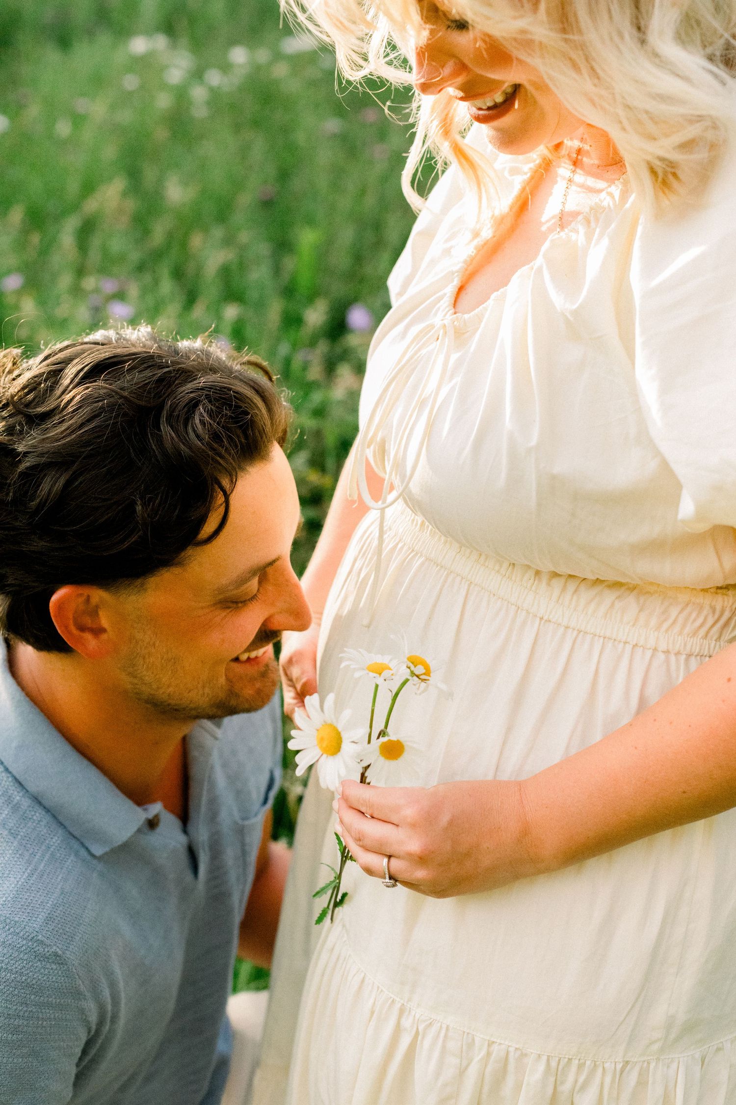 Golden hour pregnancy announcement photoshoot in the Yorkshire countryside.