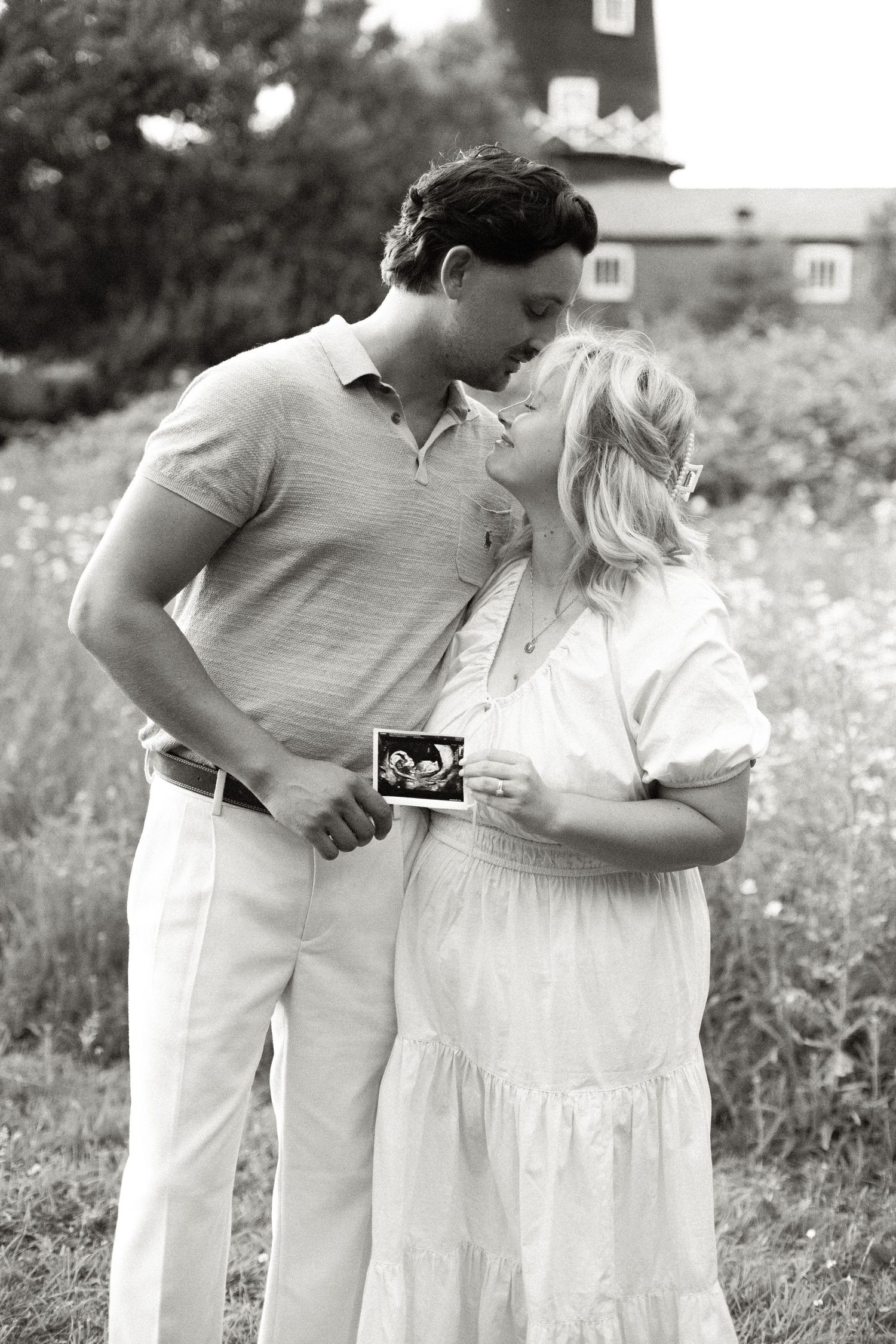 Golden hour pregnancy announcement photoshoot in the Yorkshire countryside.