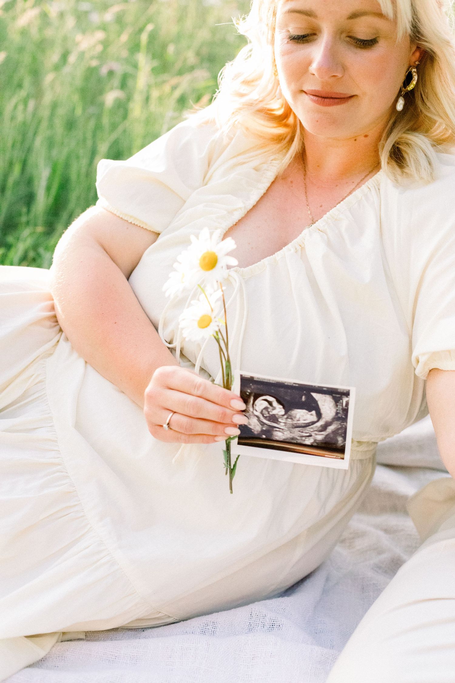 Golden hour pregnancy announcement photoshoot in the Yorkshire countryside.