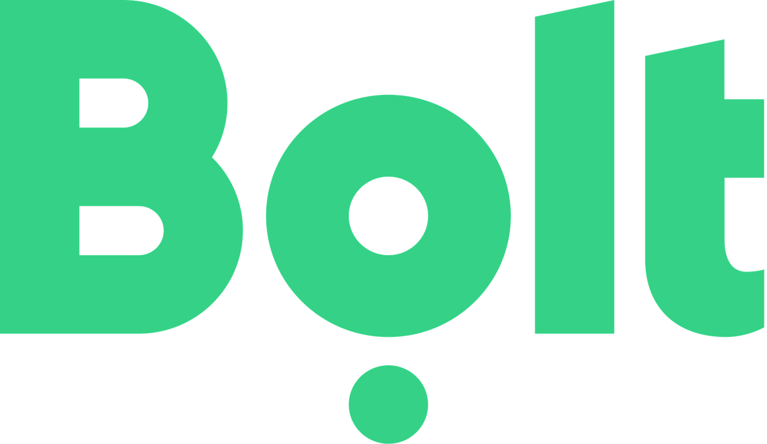 Bolt logo in green featuring bold text with a circular dot beneath the letter t on a white background.