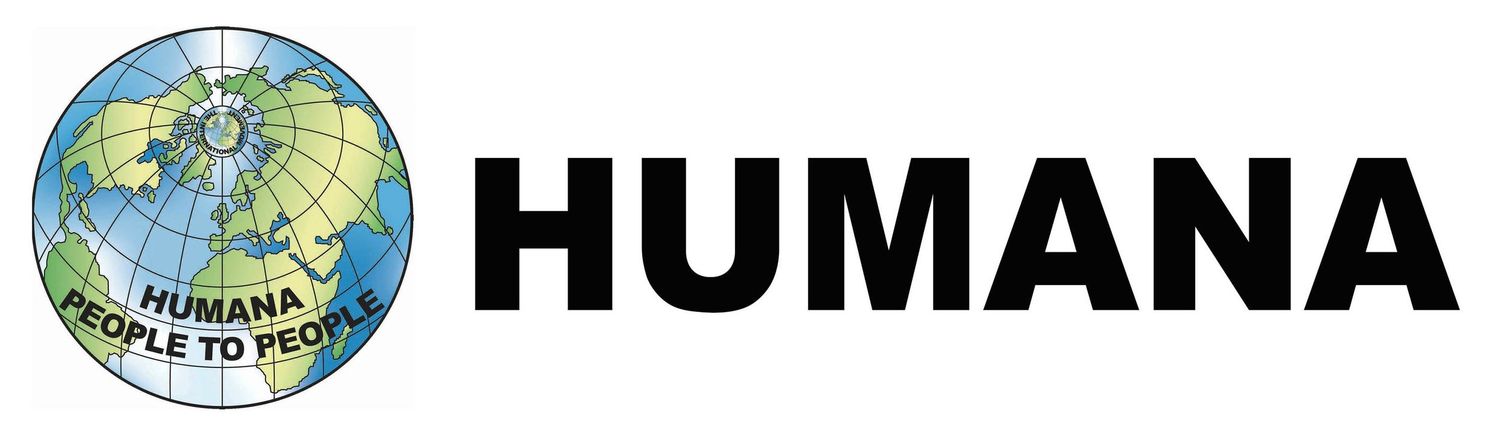 Humana People to People organization logo featuring a globe graphic with the tagline and bold black text.