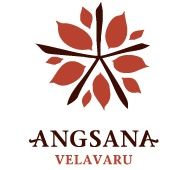 Angsana Velavaru luxury Maldives resort logo featuring a red floral mandala design with elegant brown typography.