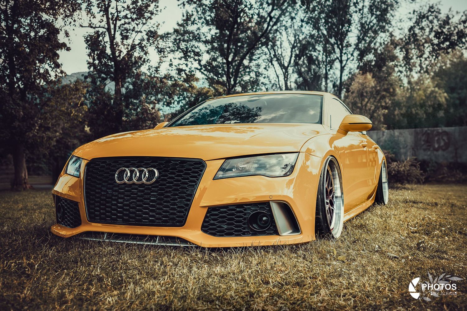 žlté športové auto v prírode