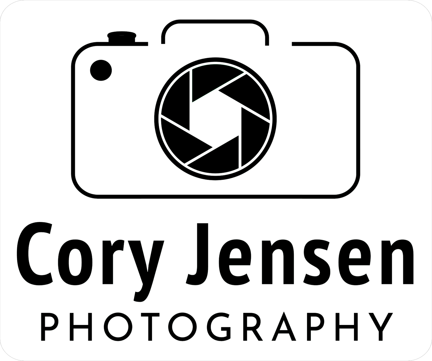 Cory Jensen Photography logo featuring a camera icon with aperture design.