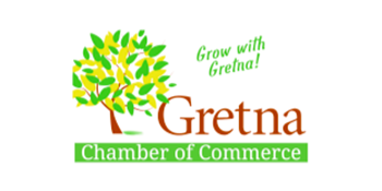 Gretna Chamber of Commerce logo with a vibrant green tree and Grow with Gretna slogan.