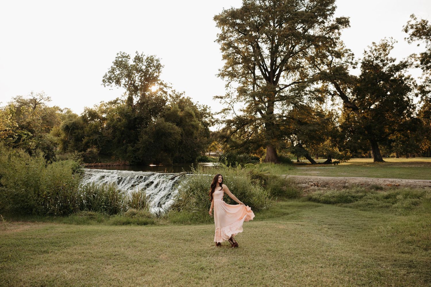 A series of romantic outdoor photos showing a couple in a natural setting during golden hour.