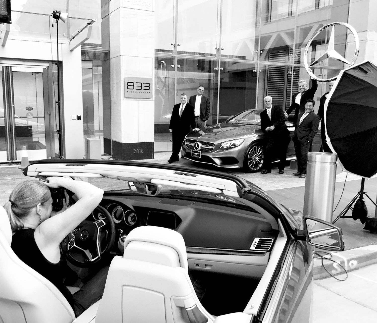 commercial photography behind the scenes in black and white