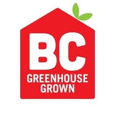 A row of red and green logos for BC greenhouse grown products displayed in a horizontal line.