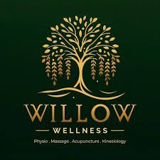 Golden willow tree logo designs on dark green backgrounds showcasing wellness and natural healing themes.