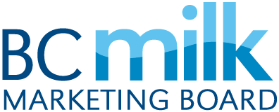 Blue and white logo for BC Milk Marketing Board featuring text and graphic design elements.