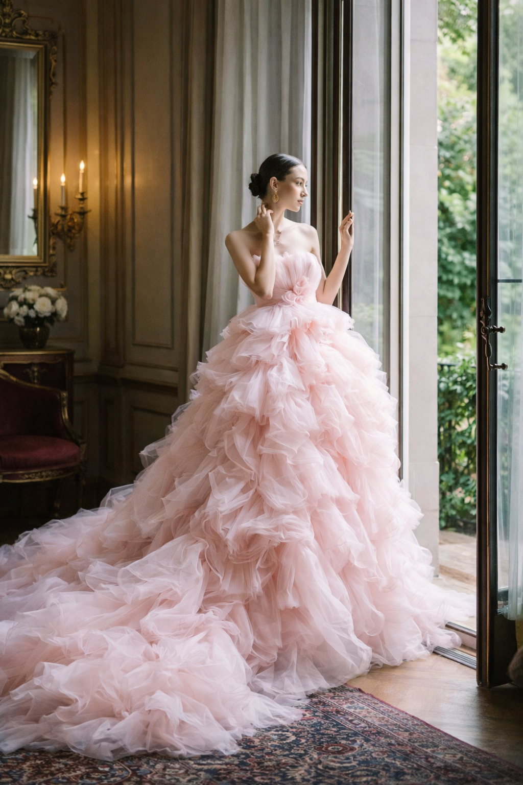 “Bridal portrait in Florence, Italy with couture gown and soft light”