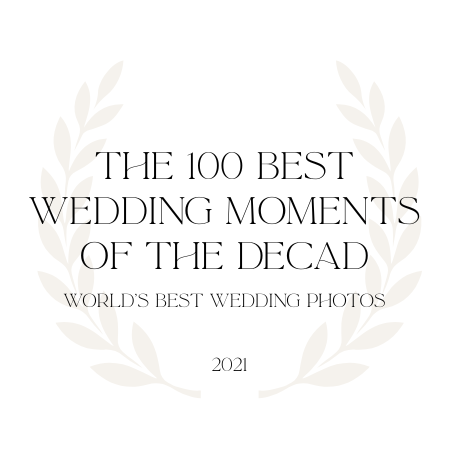 A decorative text banner reading 'The 100 Best Wedding Moments' with elegant floral design elements.