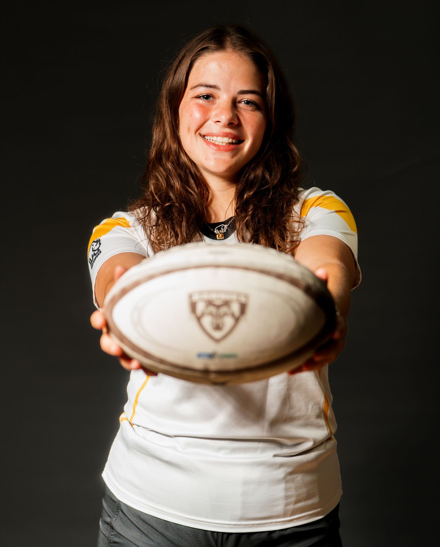 Bonnies Women's Rugby Player, Triniti Shaffer, at media day.