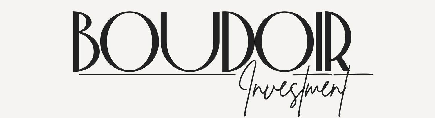 Boudoir Investment logo featuring bold serif and elegant script typography on a cream background.