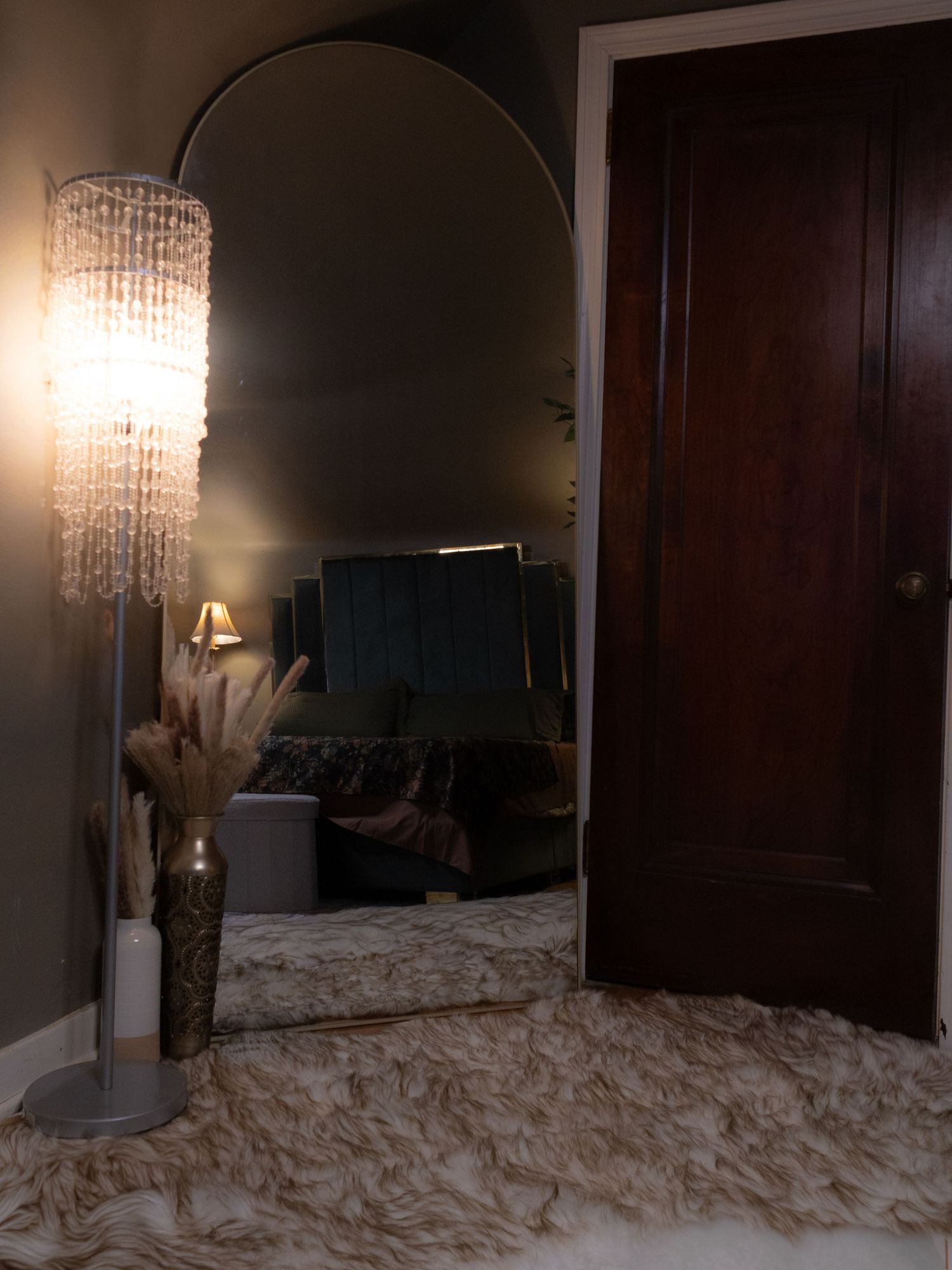 A series of photos showing a room filled with artificial foam or bubbles covering the floor and furniture.