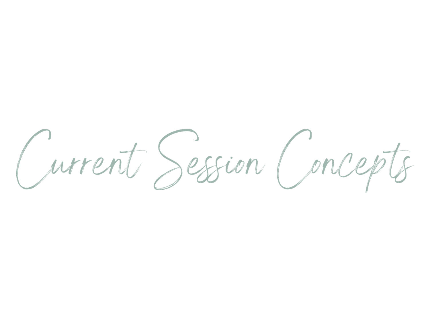 Elegant cursive text reading Current Session Concepts in soft sage green on a white background.