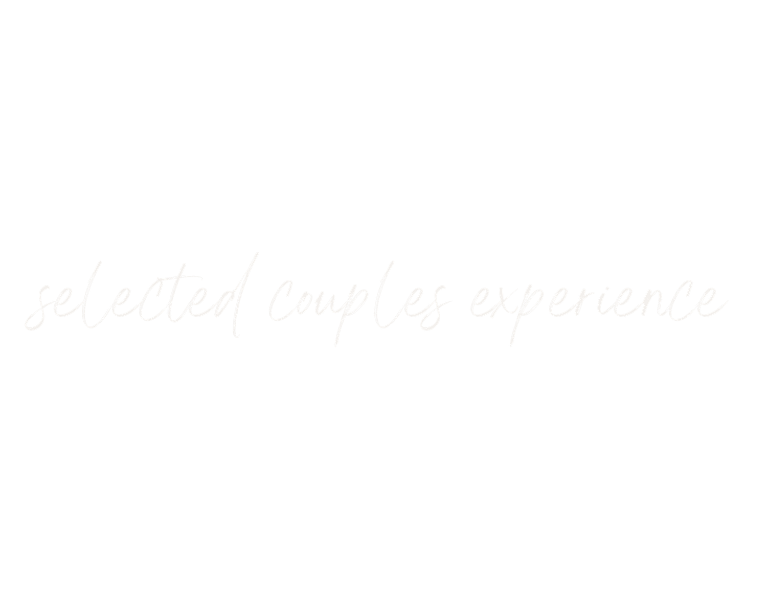 Elegant white cursive neon sign reading selected couples experience on a clean white background.