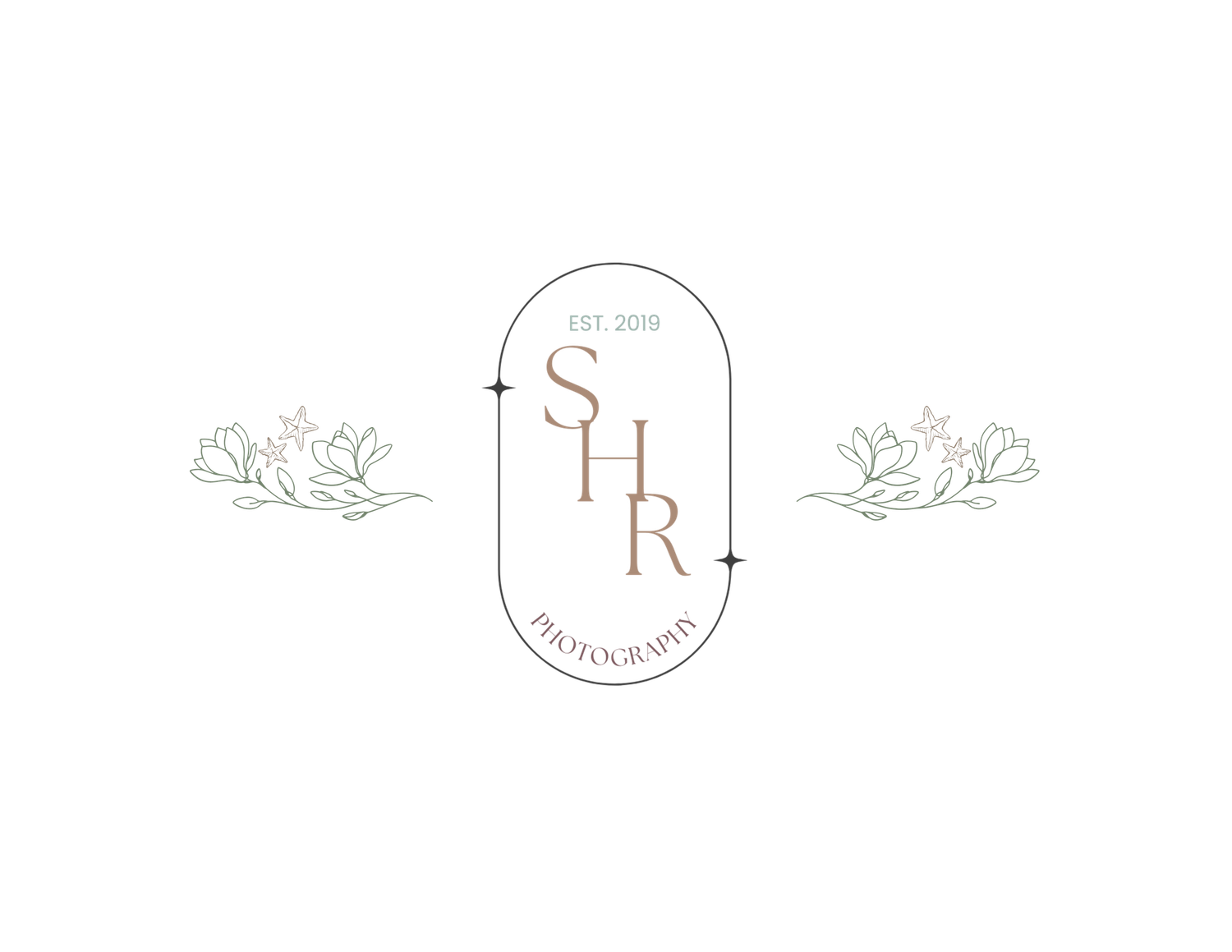 Elegant monogram design with floral elements and circular stamp detail.