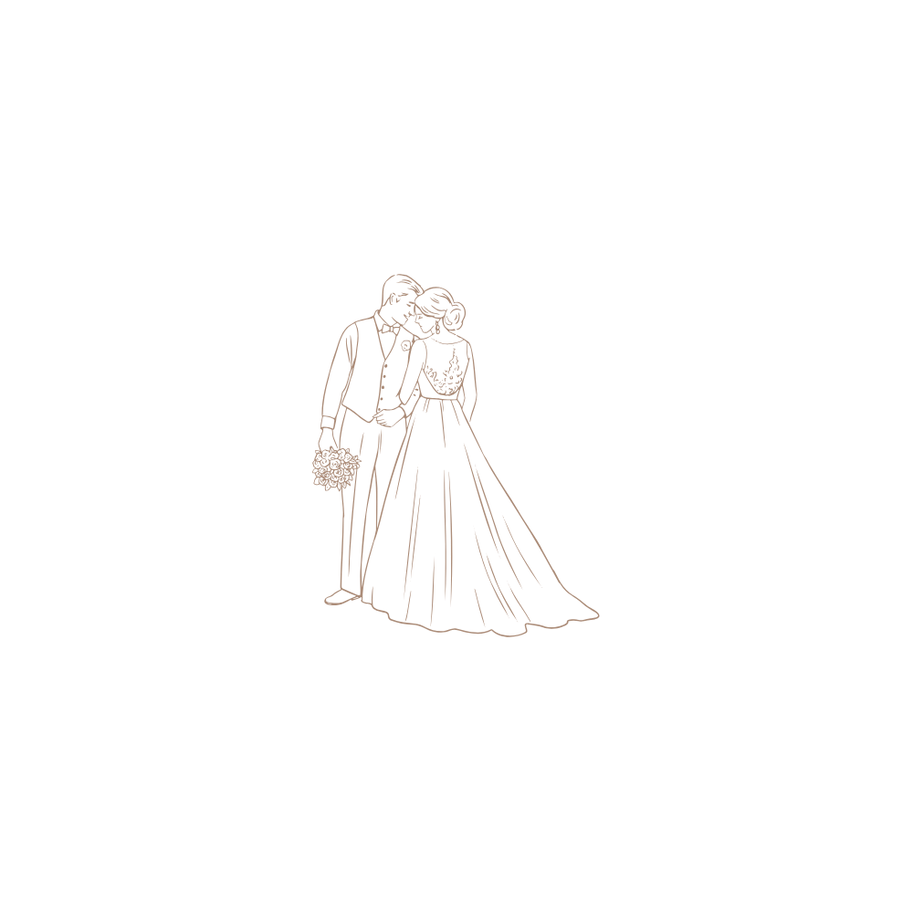 Delicate line drawings of wedding dresses and bridal gowns in a simple sketch style.